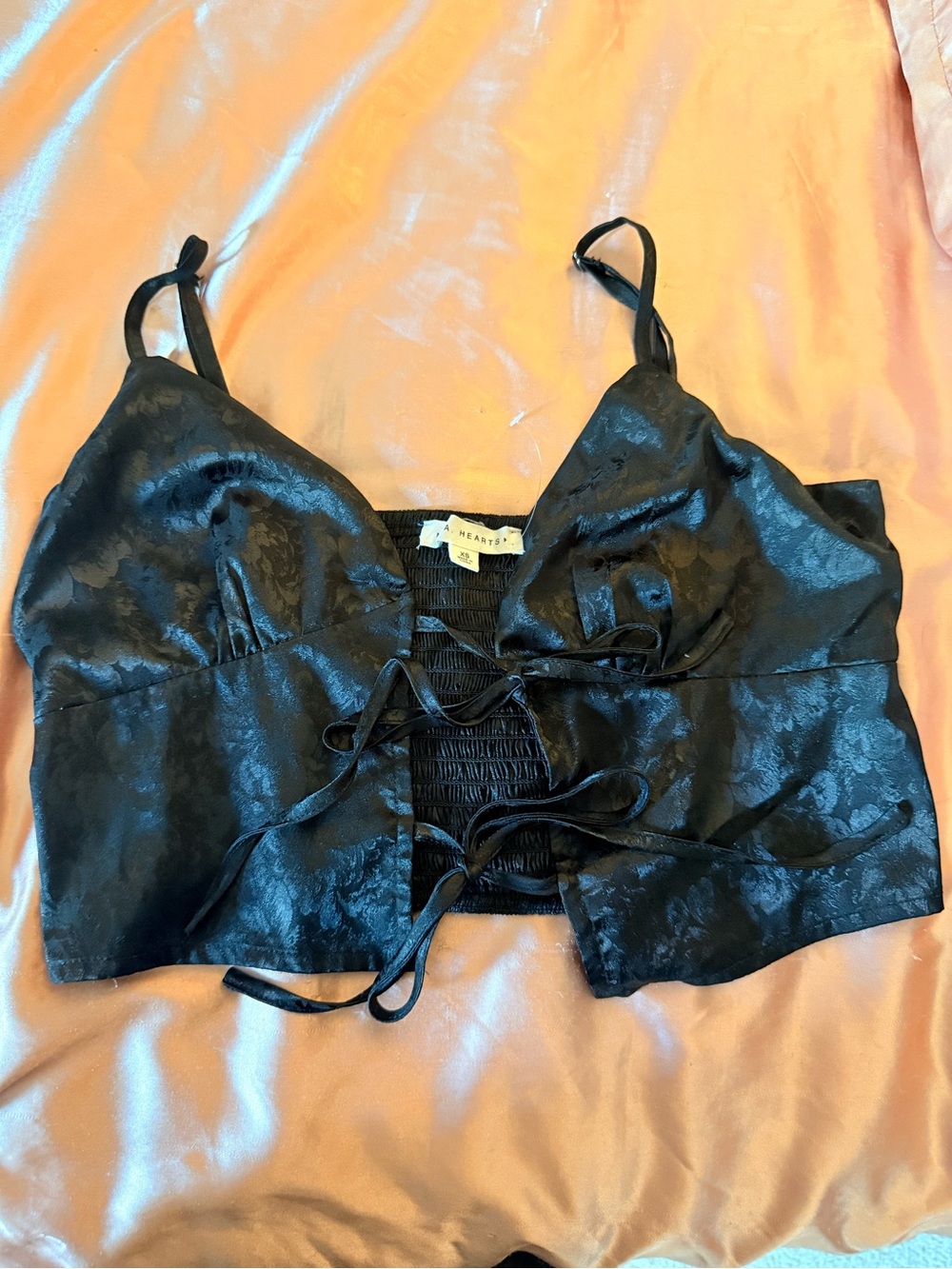 Black Satin Lace-Up Bandeau Bralette